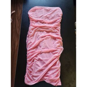 Pink Strapless Ruched Bodycon Mini Dress Y2K Going Out Party Dress